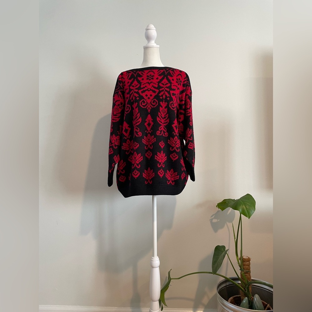 Vintage 80s Esprit Sport Baroque Print Sweater